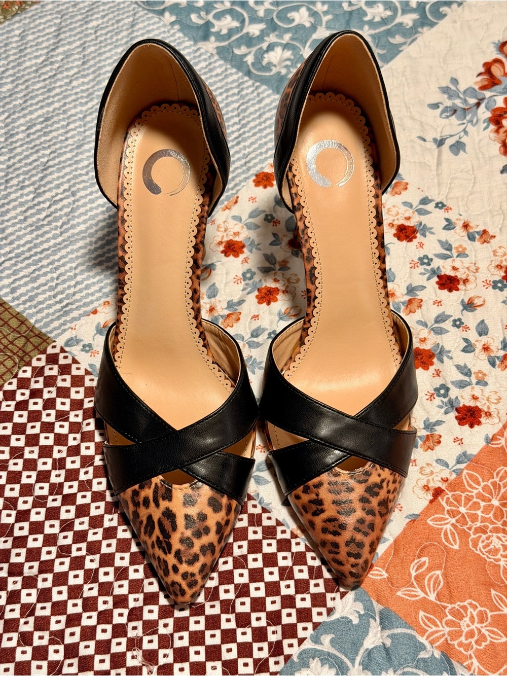 Journee Collection Dora Pump Leopard D’Orsay Pointed Toe Heels Women’s 8 NWOB